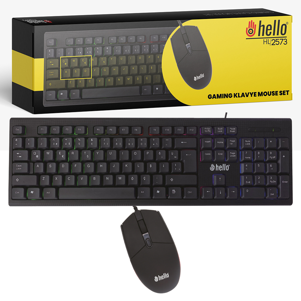 Hello HL-2573 Işıklı Oyuncu Klavye ve Mouse Seti